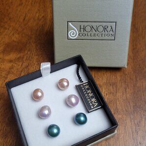 Honora Collection ~ Set of 3 Pairs of Freshwater Pearl Earrings ~ NIB